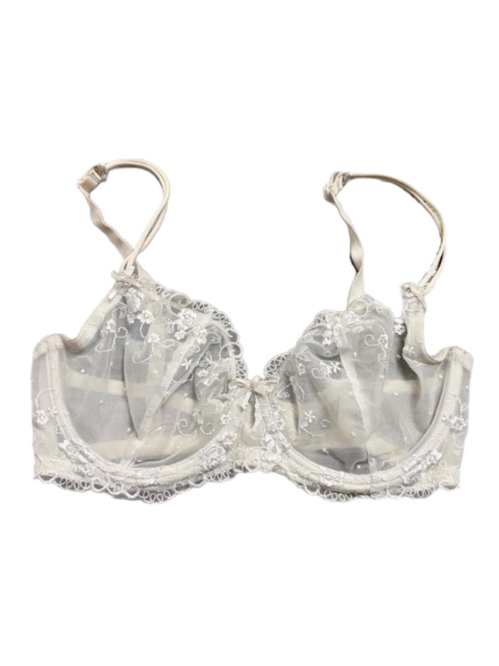 90s European Vintage H&M Floral Embroidered Lace Unlined Bra (Ivory) Size 34D